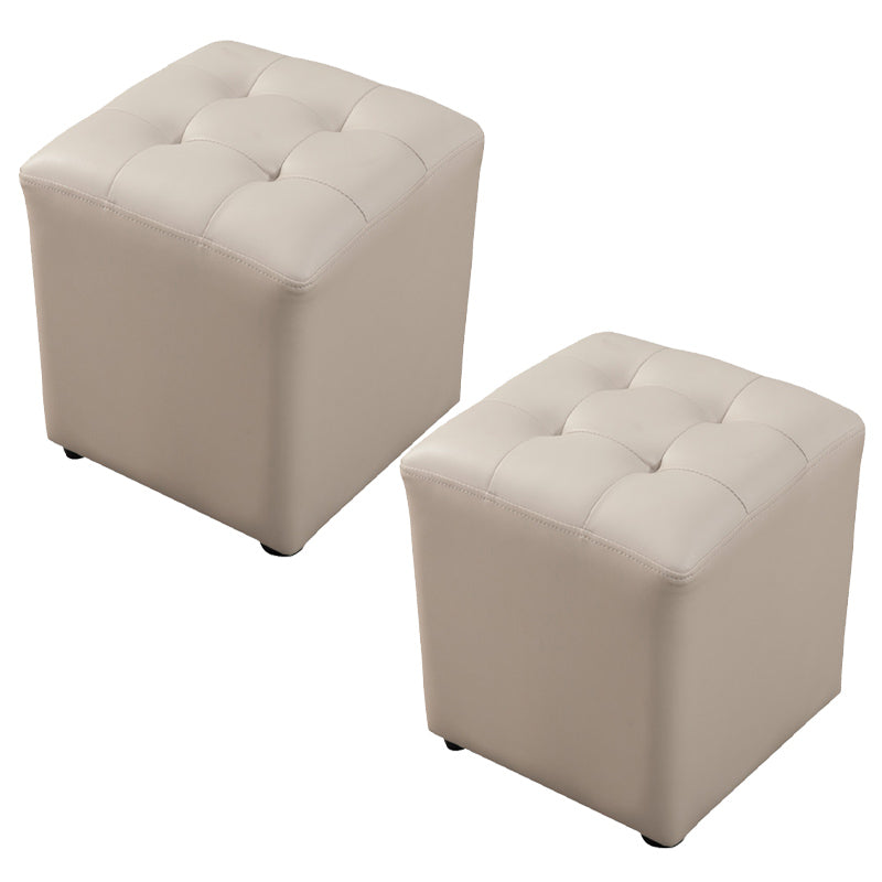Contemporary Pouf Ottoman Genuine Leather Tufted Upholstered Solid Color Ottoman