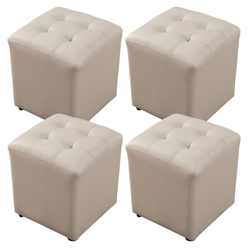 Contemporary Pouf Ottoman Genuine Leather Tufted Upholstered Solid Color Ottoman