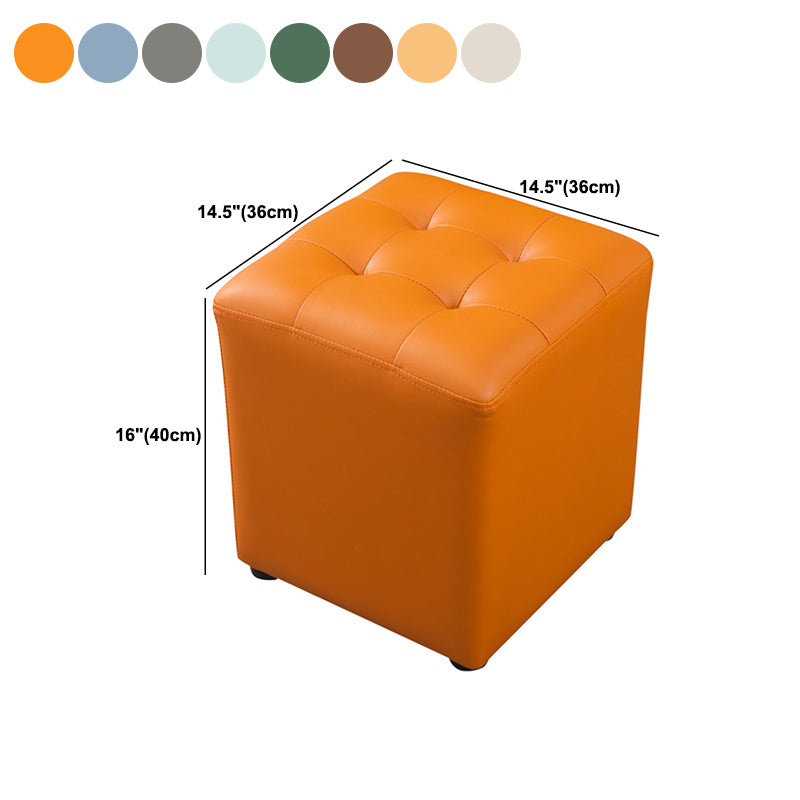 Contemporary Pouf Ottoman Genuine Leather Tufted Upholstered Solid Color Ottoman
