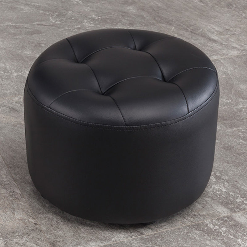 Mid-Century Modern Pouf Ottoman Genuine Leather Upholstered Tufted Round Ottoman