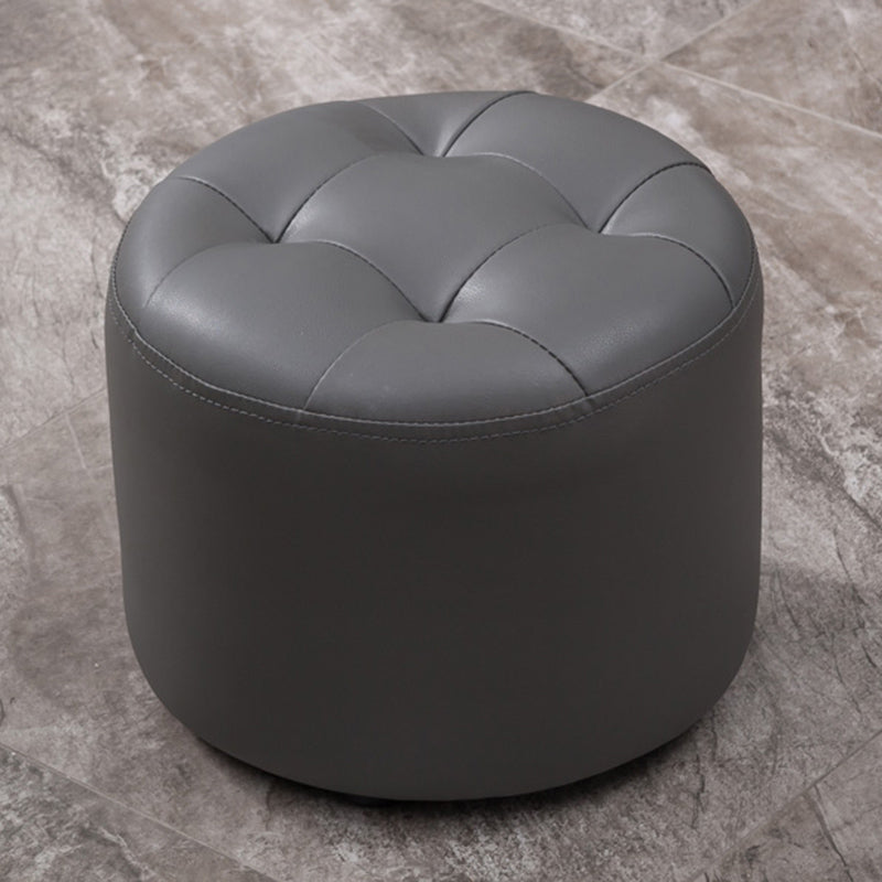 Mid-Century Modern Pouf Ottoman Genuine Leather Upholstered Tufted Round Ottoman