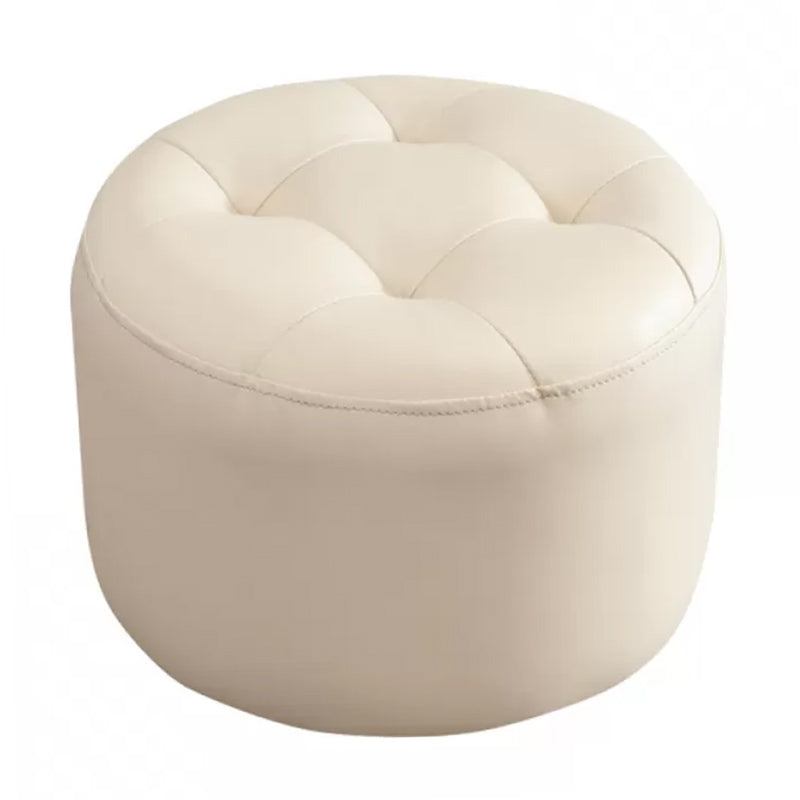 Mid-Century Modern Pouf Ottoman Genuine Leather Upholstered Tufted Round Ottoman