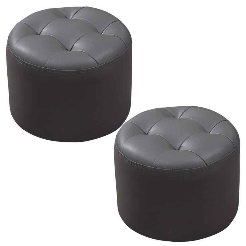 Mid-Century Modern Pouf Ottoman Genuine Leather Upholstered Tufted Round Ottoman