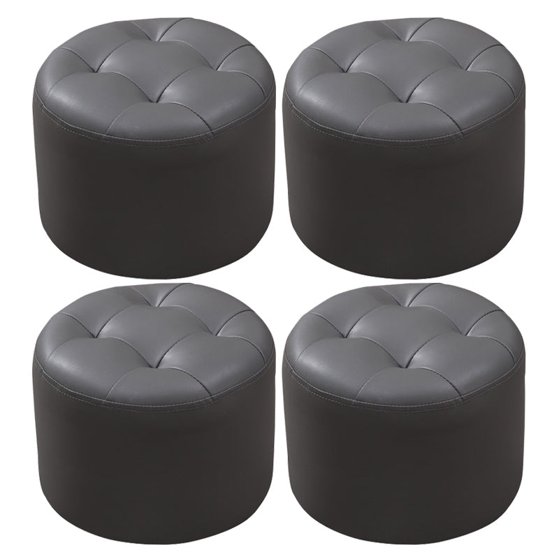 Mid-Century Modern Pouf Ottoman Genuine Leather Upholstered Tufted Round Ottoman