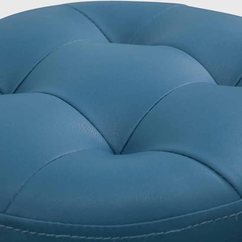 Mid-Century Modern Pouf Ottoman Genuine Leather Upholstered Tufted Round Ottoman