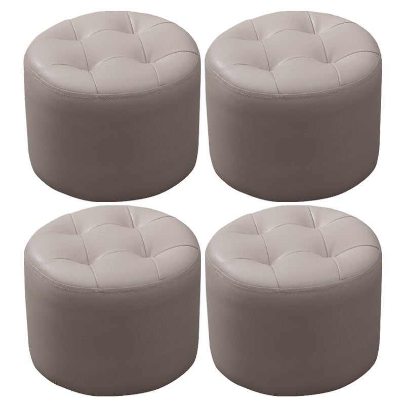 Mid-Century Modern Pouf Ottoman Genuine Leather Upholstered Tufted Round Ottoman