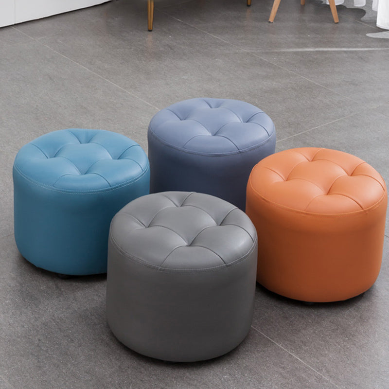 Mid-Century Modern Pouf Ottoman Genuine Leather Upholstered Tufted Round Ottoman