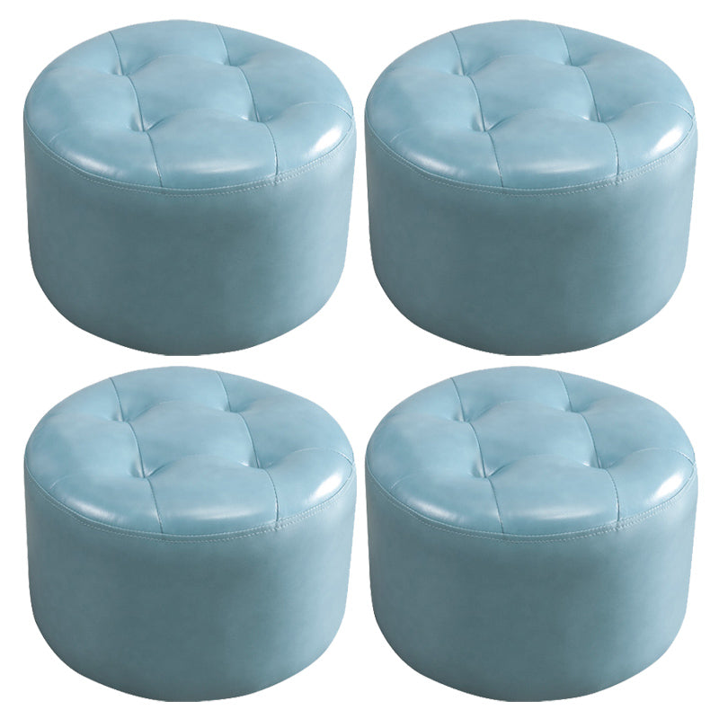 Mid-Century Modern Pouf Ottoman Genuine Leather Upholstered Tufted Round Ottoman