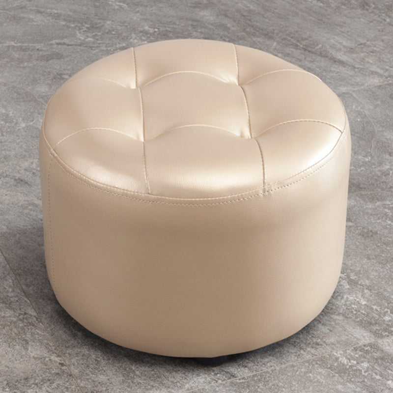 Mid-Century Modern Pouf Ottoman Genuine Leather Upholstered Tufted Round Ottoman