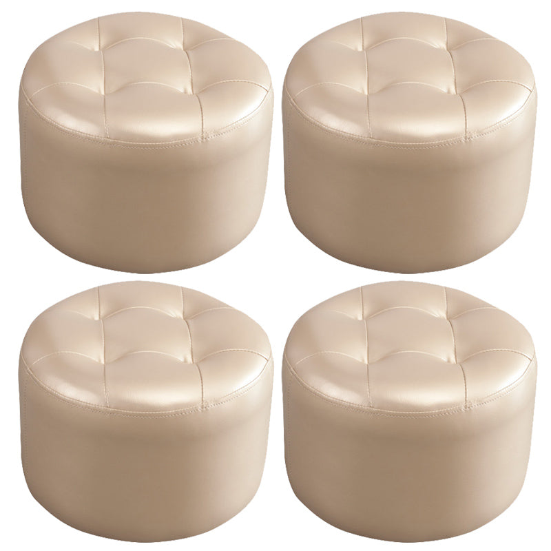 Mid-Century Modern Pouf Ottoman Genuine Leather Upholstered Tufted Round Ottoman