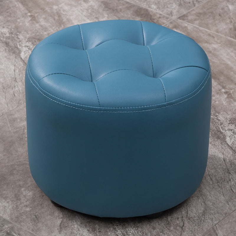 Mid-Century Modern Pouf Ottoman Genuine Leather Upholstered Tufted Round Ottoman