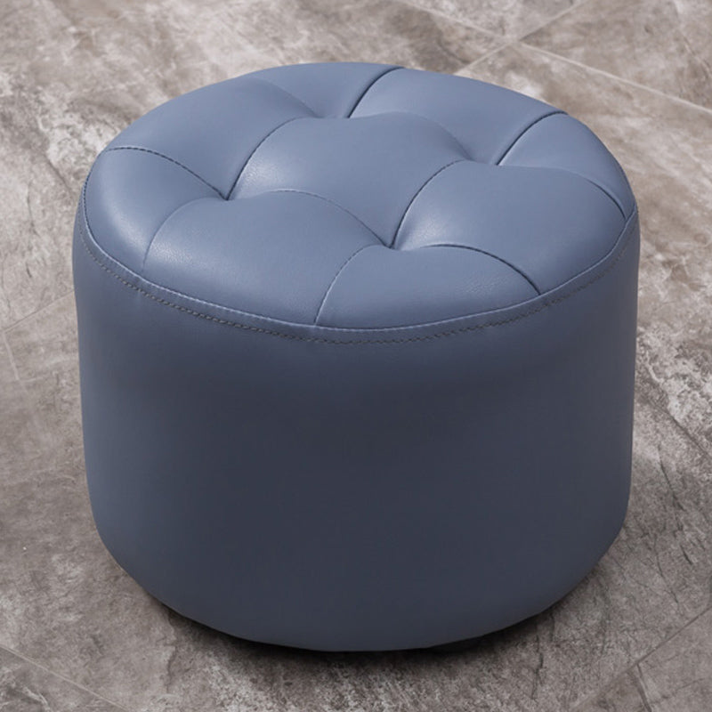 Mid-Century Modern Pouf Ottoman Genuine Leather Upholstered Tufted Round Ottoman