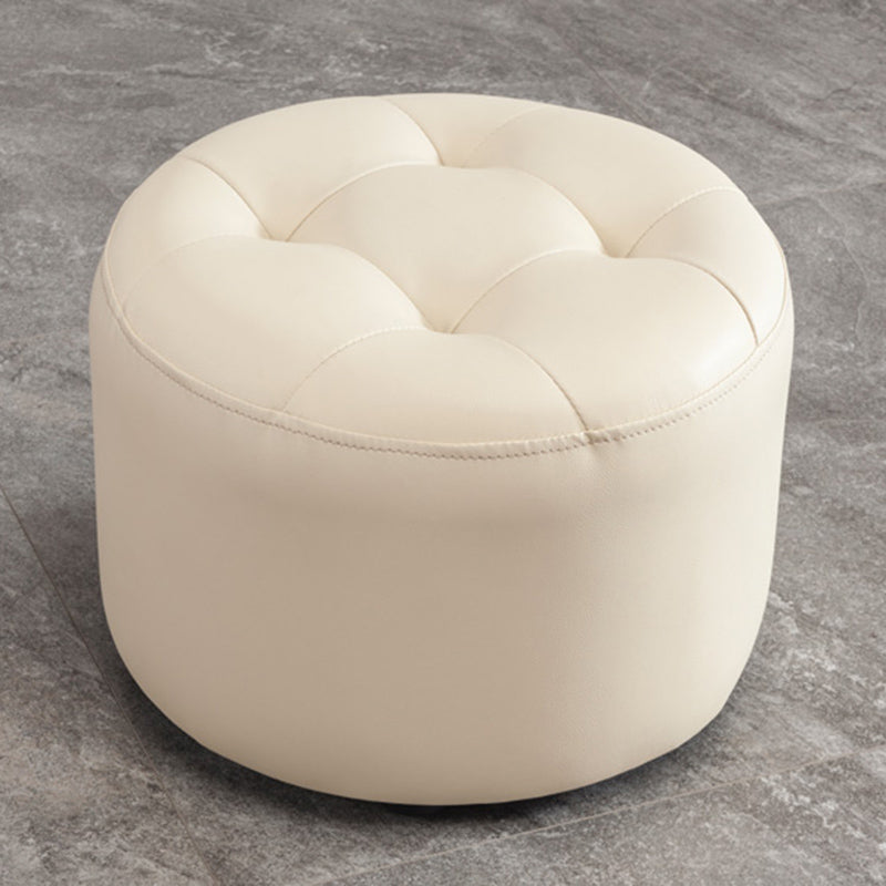 Mid-Century Modern Pouf Ottoman Genuine Leather Upholstered Tufted Round Ottoman
