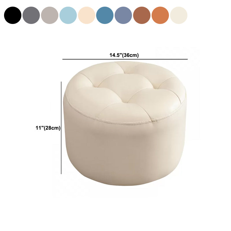 Mid-Century Modern Pouf Ottoman Genuine Leather Upholstered Tufted Round Ottoman