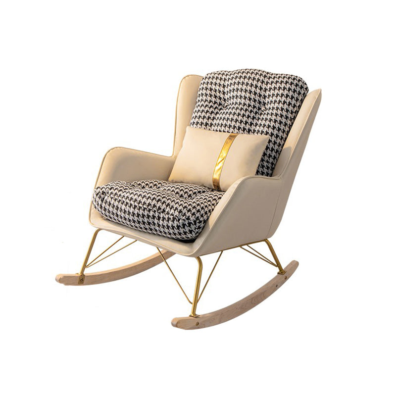 Tufted Rocker Houndstooth Patchwork Modern Leather Rocker Chair with Pillow and Ottoman