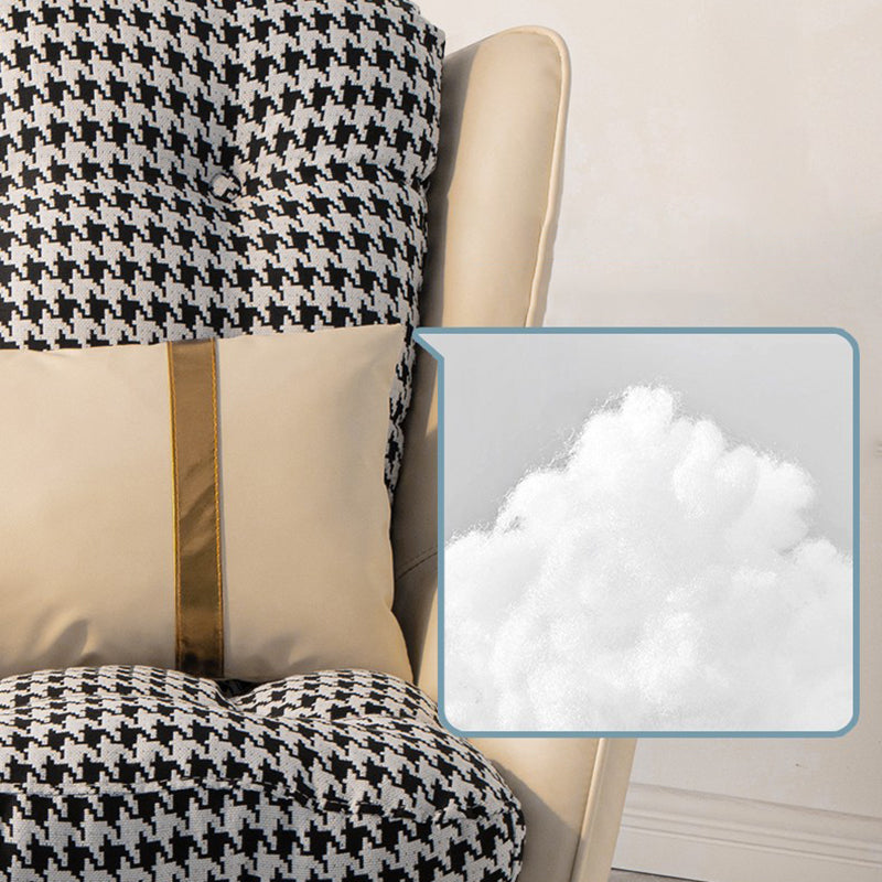 Tufted Rocker Houndstooth Patchwork Modern Leather Rocker Chair with Pillow and Ottoman