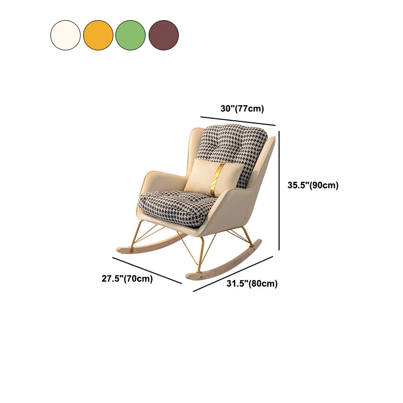 Tufted Rocker Houndstooth Patchwork Modern Leather Rocker Chair with Pillow and Ottoman