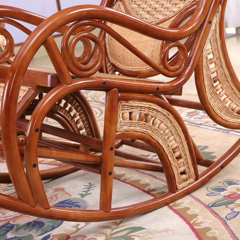 Traditional Rocking Chair Rattan Spindle Backrest Indoor Rocking Chair