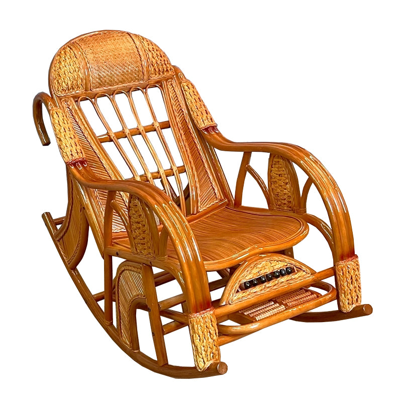 Traditional Rocking Chair Rattan Spindle Backrest Solid Color Indoor Rocking Chair