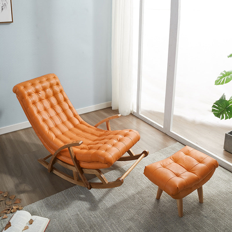 Leather Rocking Chair Plain Contemporary Tufted Cushions Rocking Chair with Ottoman