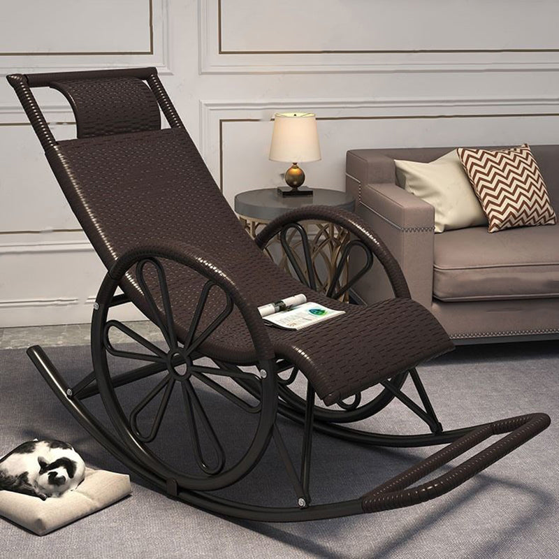 Modern Rocking Chair Wicker Woven Rope Weather-Resistant Recliner Chair