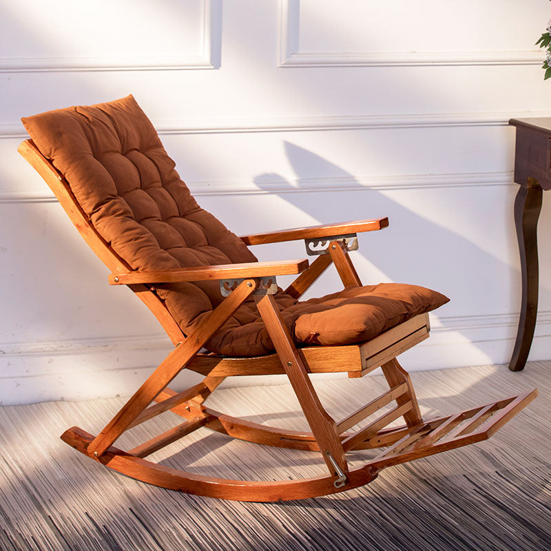 Traditional Rocking Chair Solid Wood Frame Slatted Backrest Indoor Rocking Chair