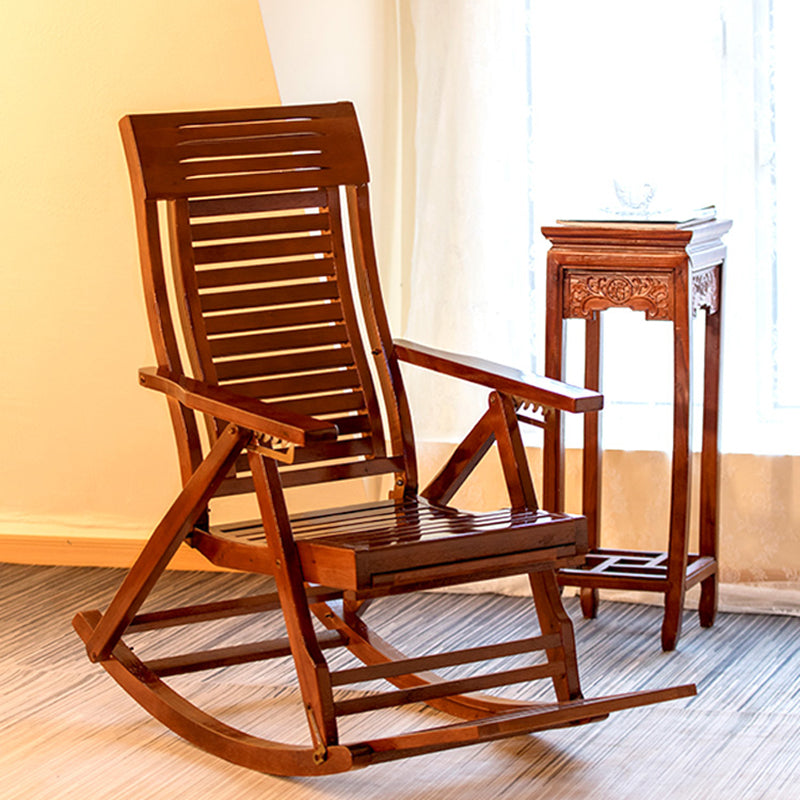 Traditional Rocking Chair Solid Wood Frame Slatted Backrest Indoor Rocking Chair