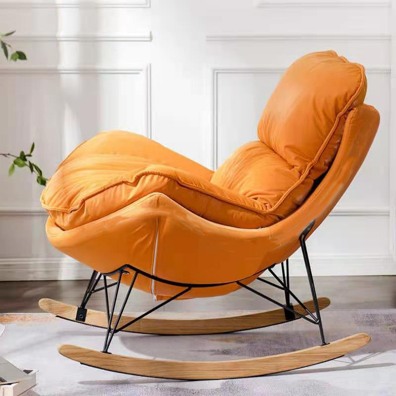 Modern Solid Color Rocking Chair Water Resistant Faux Leather with Cushions