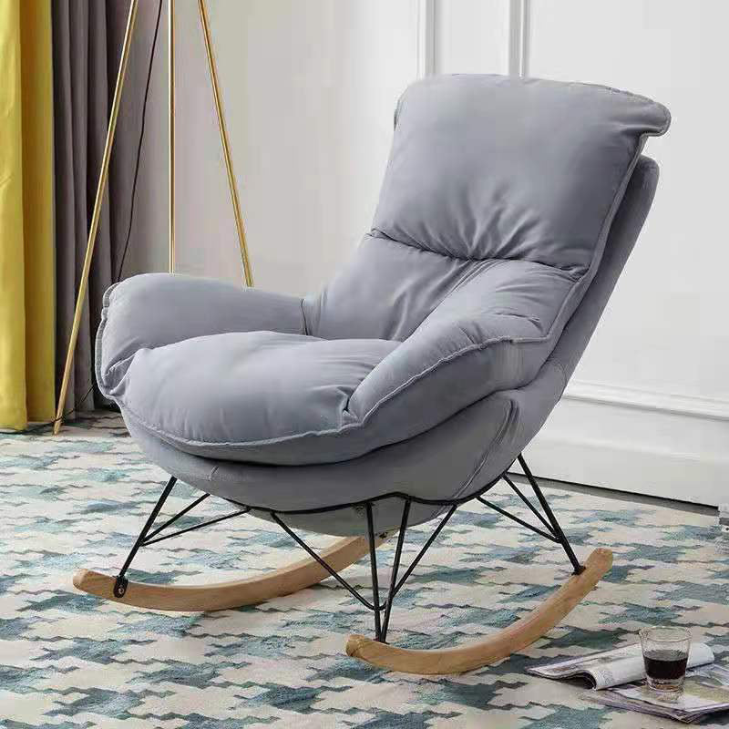 Modern Solid Color Rocking Chair Water Resistant Faux Leather with Cushions