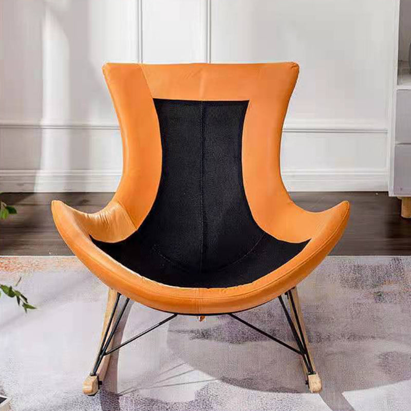 Modern Solid Color Rocking Chair Water Resistant Faux Leather with Cushions