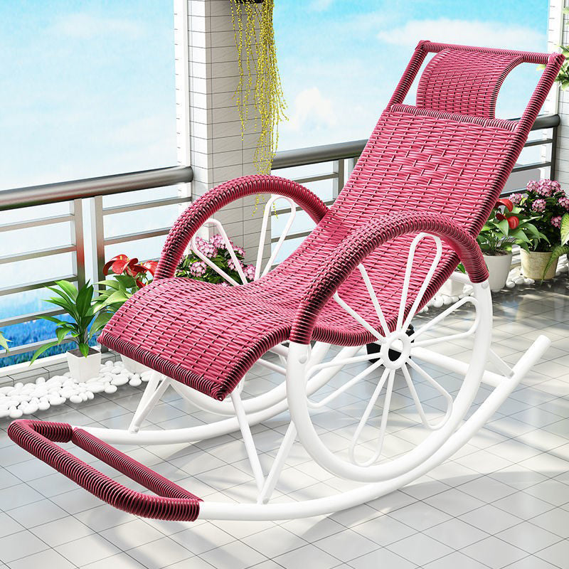 Modern Spindle Rattan Rocking Chair Metal Frame Wheel Handrail Design Rocker Chair