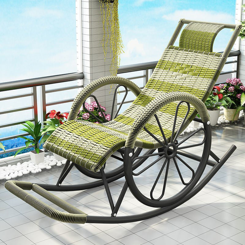 Modern Spindle Rattan Rocking Chair Metal Frame Wheel Handrail Design Rocker Chair