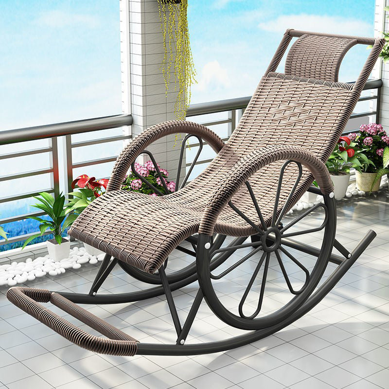 Modern Spindle Rattan Rocking Chair Metal Frame Wheel Handrail Design Rocker Chair