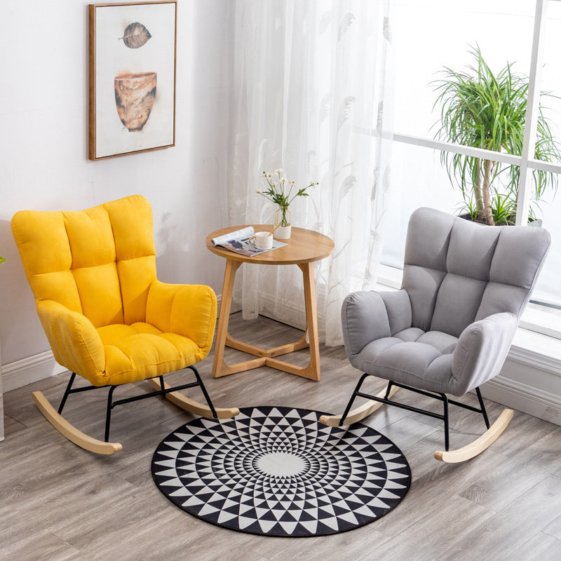 Contemporary Rocker Chair Color Block Tufted Cushions Fabric Living Room Rocker Chair