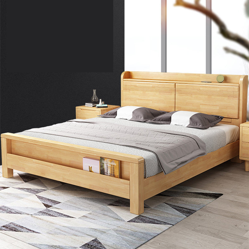 84.65 inch Wide Traditional Panel Bed Rubberwood Bed Frame with Headboard