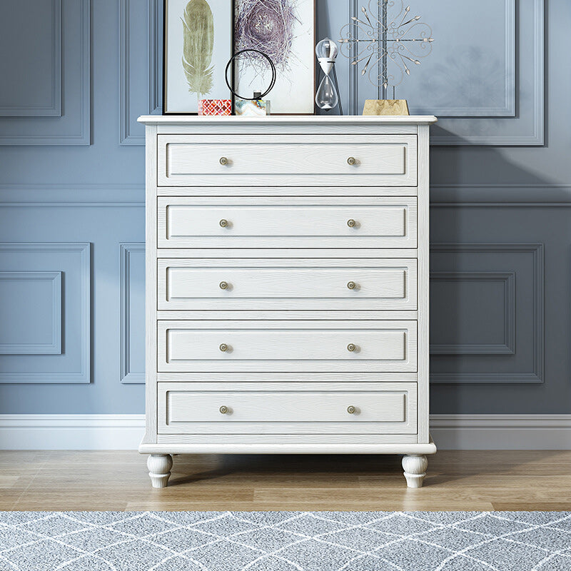 Contemporary Accent Chest with 5 Drawers and Bun Feet in Solid Wood