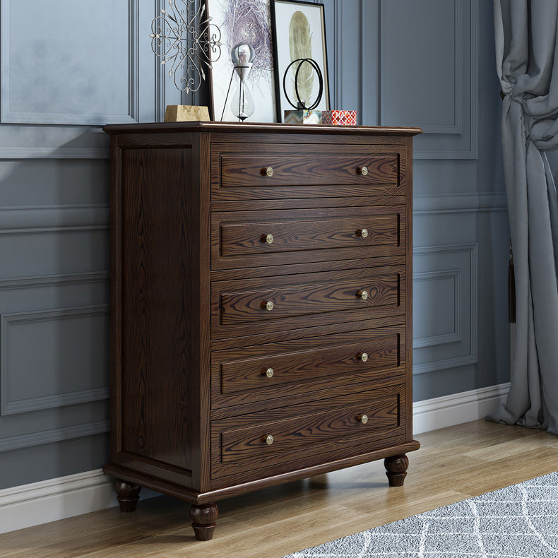 Contemporary Accent Chest with 5 Drawers and Bun Feet in Solid Wood