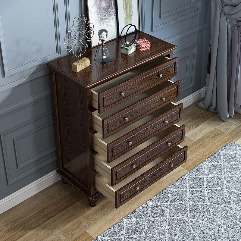 Contemporary Accent Chest with 5 Drawers and Bun Feet in Solid Wood