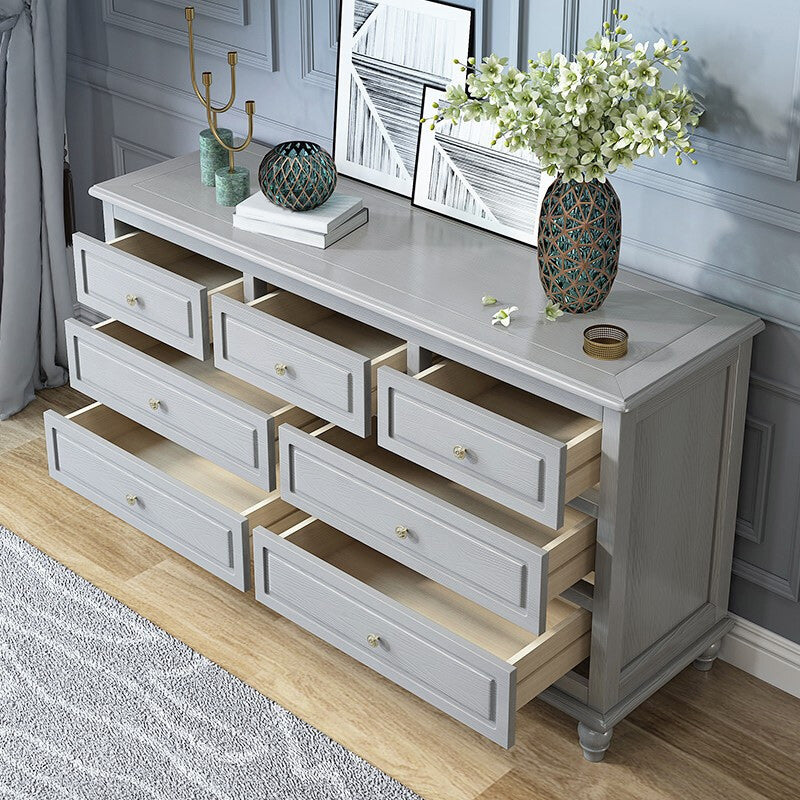Modern Accent Chest with 7 Drawers and Solid Wood Bun Feet Chest