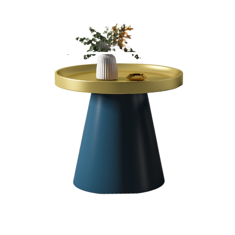 Mid-Century Modern Iron Coffee Table Round Tray Top Cocktail Table Set