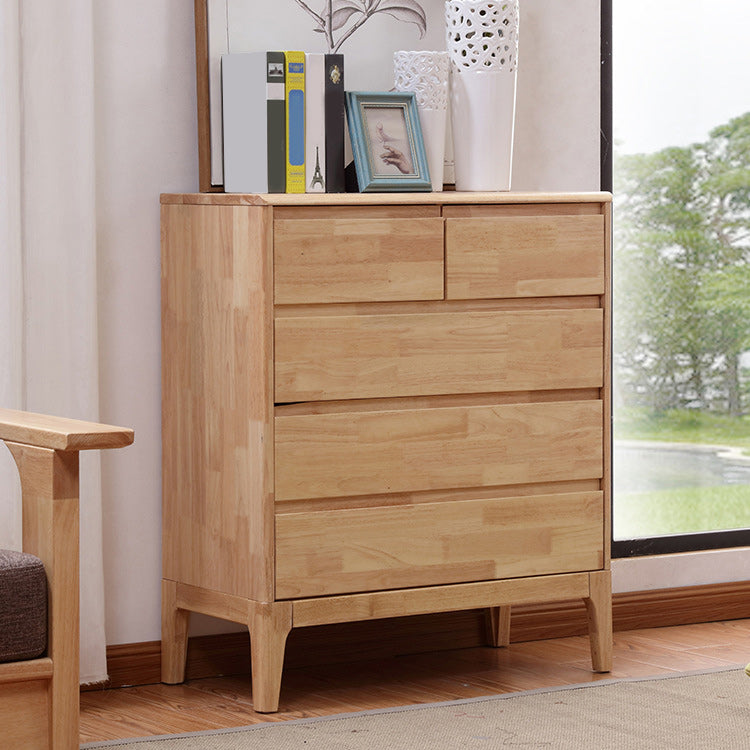 Modern Rubberwood Accent Chest with Natural Legs and Drawers