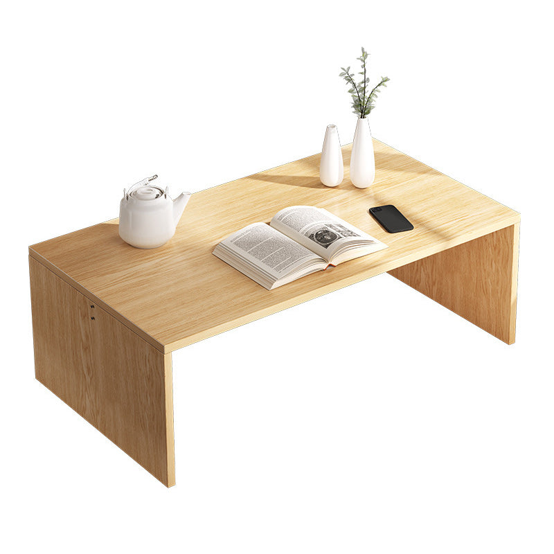 Brown Rectangular Coffee Table Sled Base Wooden Cocktail Table