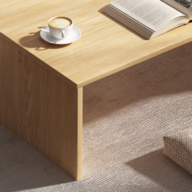Brown Rectangular Coffee Table Sled Base Wooden Cocktail Table