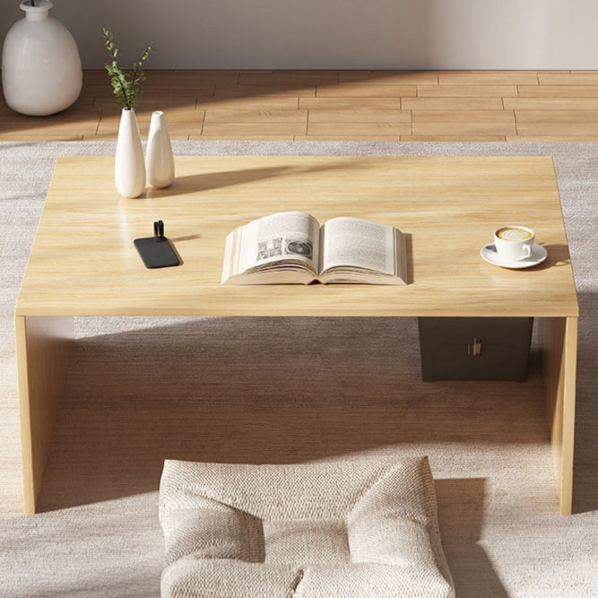 Brown Rectangular Coffee Table Sled Base Wooden Cocktail Table