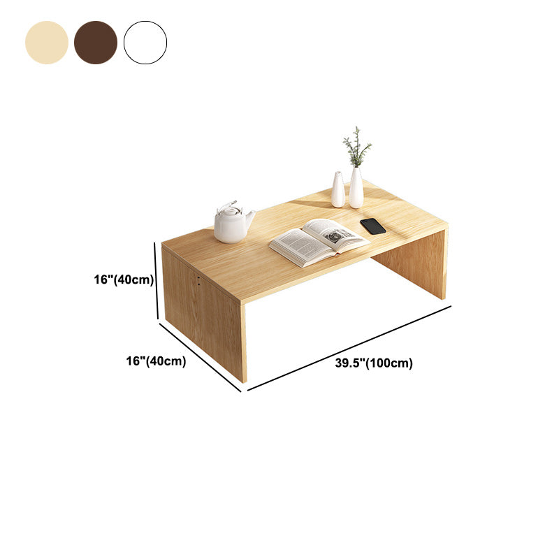Brown Rectangular Coffee Table Sled Base Wooden Cocktail Table