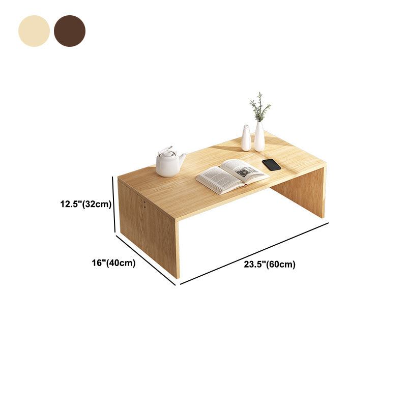 Brown Rectangular Coffee Table Sled Base Wooden Cocktail Table