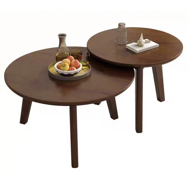 Round Solid Wood Coffee Table Nordic 3 Legs Cocktail Table Set