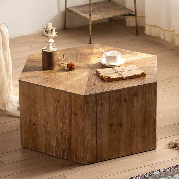 French Country Geometric Wood Coffee Table Distressed Wood Cocktail Table