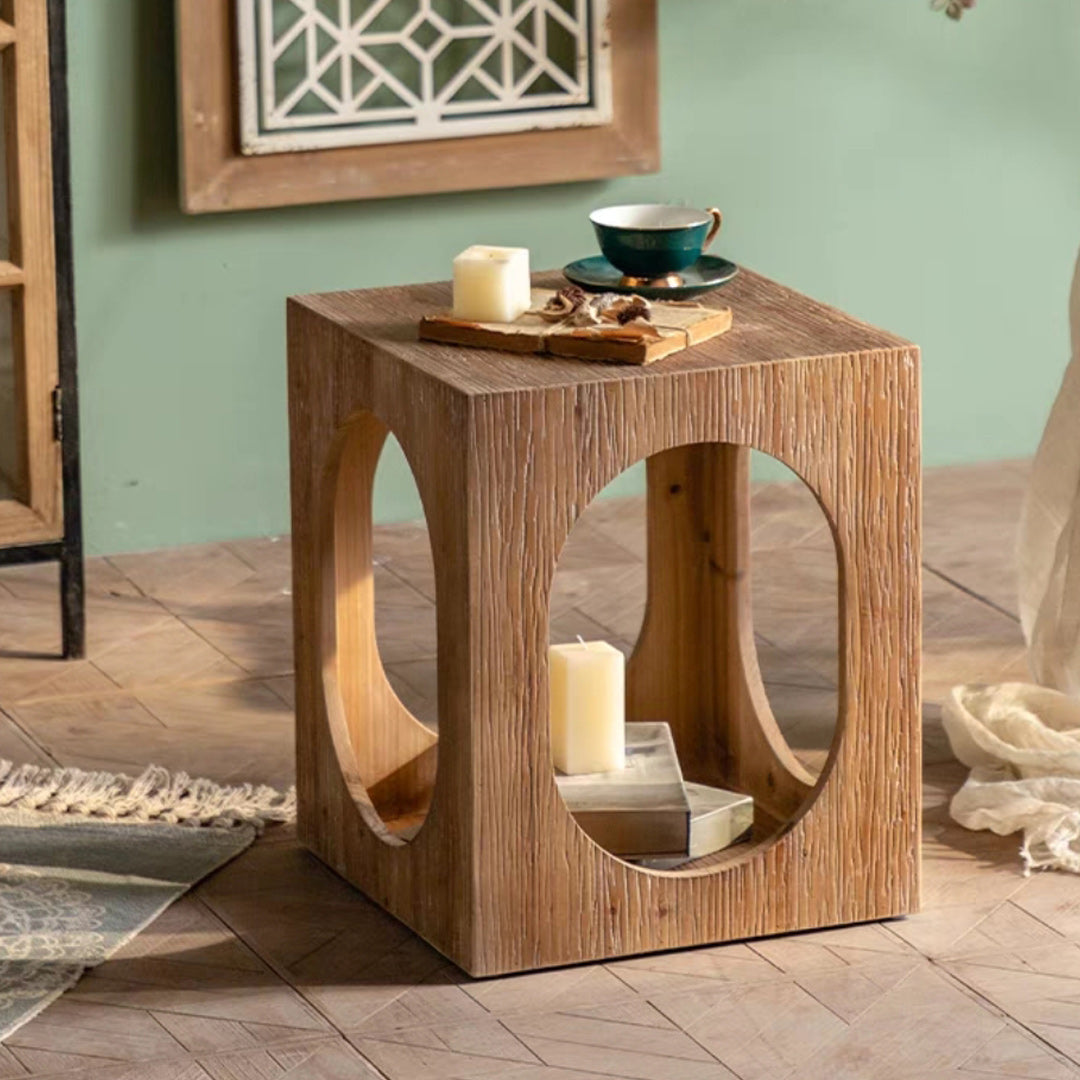 French Country Geometric Wood Coffee Table Distressed Wood Cocktail Table