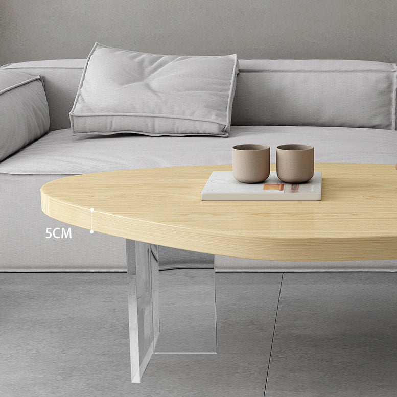 Scandinavian Solid Wood Coffee Table 14.96" H Acrylic Legs Cocktail Table